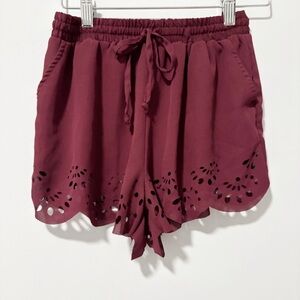 Brandy Melville Womens‎ Shorts Burgundy/Maroon Cut Out Detail at Hem One Size